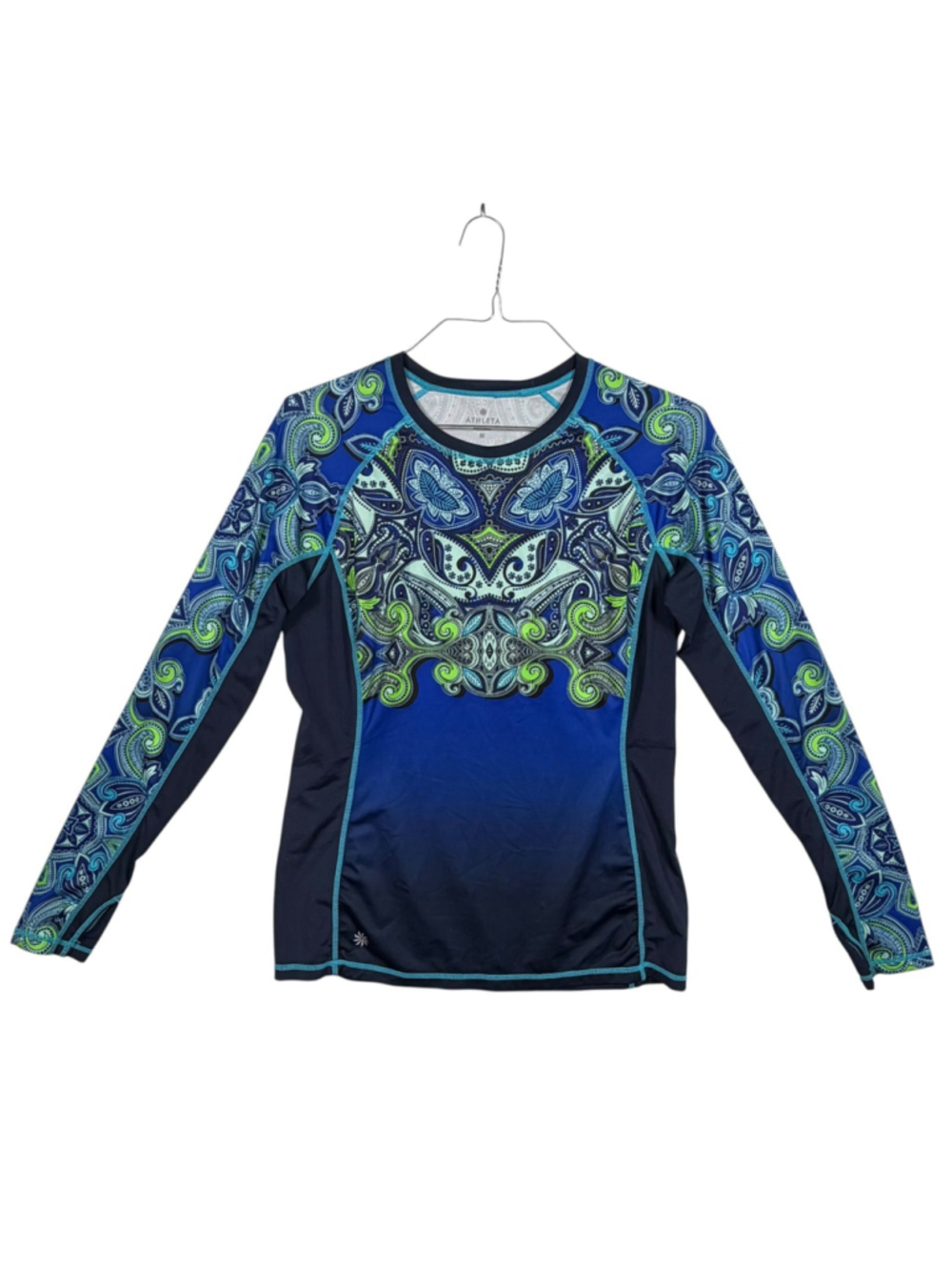 Athleta Runaway Top Blue Paisley Print UPF 50+ Protection Training Womens Medium